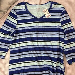 NWT Striped Blue, Black, and White V-Neck Top - S
